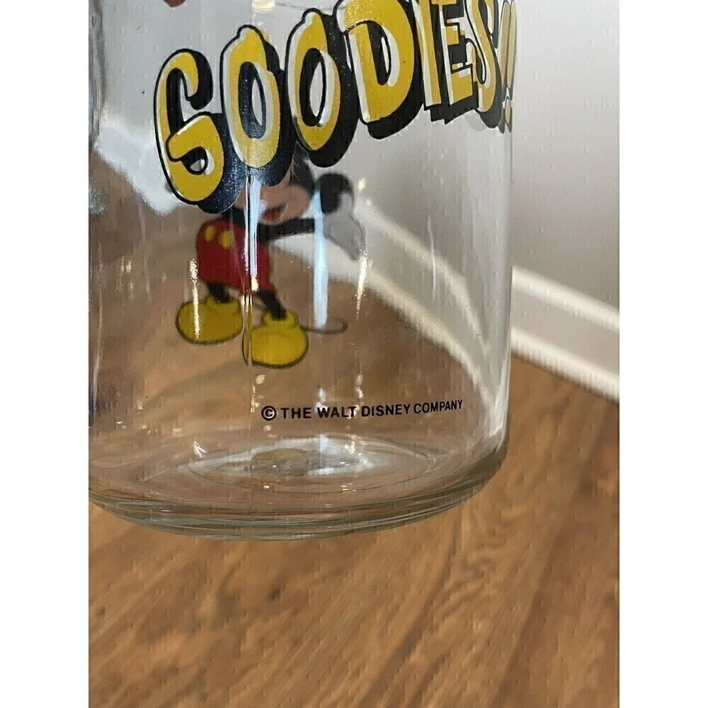 Disney Mickey Mouse Cookie Jar Anchor Hocking Glass Jar Treat Candy 8 inch VTG